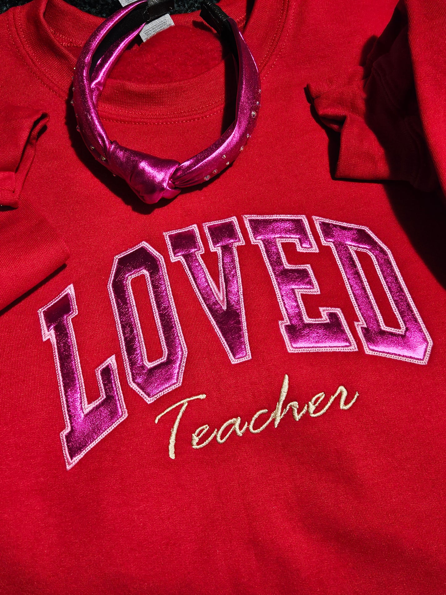 Loved Teacher Red Sweatshirt-Applique