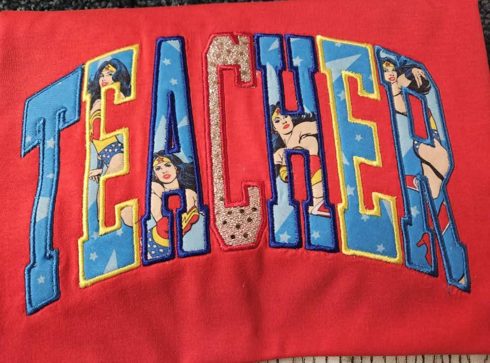 Teacher Applique Wonder Woman