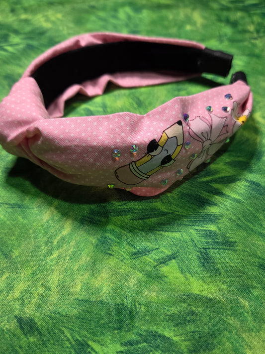 Pink Coquette Pencil and Flowers Headband