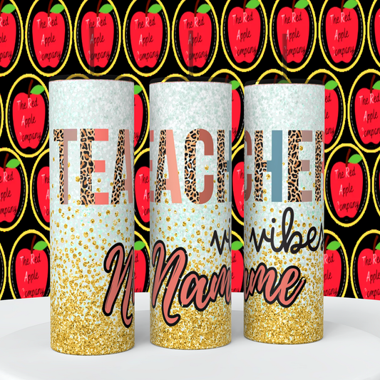 Teacher Vibes Faux Glitter Tumbler