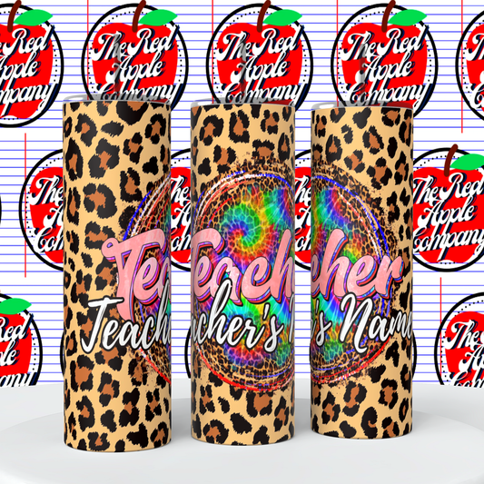 Teacher Tie Dye Circle Faux Leopard Print Tumbler