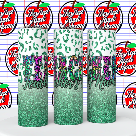 Teacher Faux Leopard/Glitter Tumbler