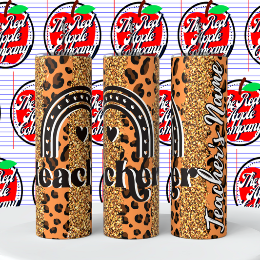 Teacher Rainbow Faux Glitter Tumbler