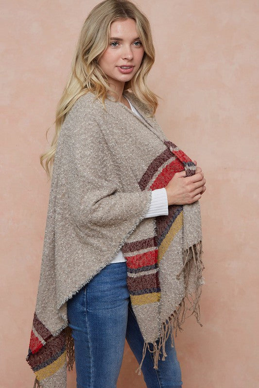 Sweater Shawl Wrap With Multi Stripe Pattern