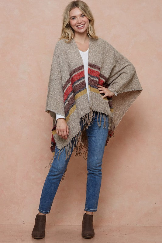 Sweater Shawl Wrap With Multi Stripe Pattern