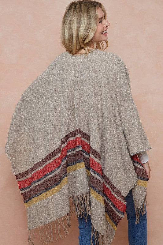 Sweater Shawl Wrap With Multi Stripe Pattern