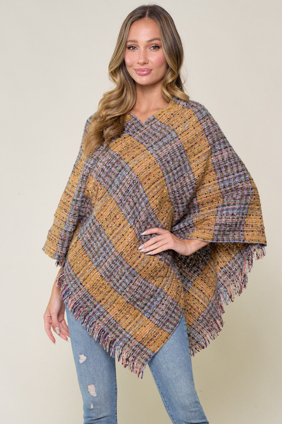 Cozy Multi Color Plaid Poncho
