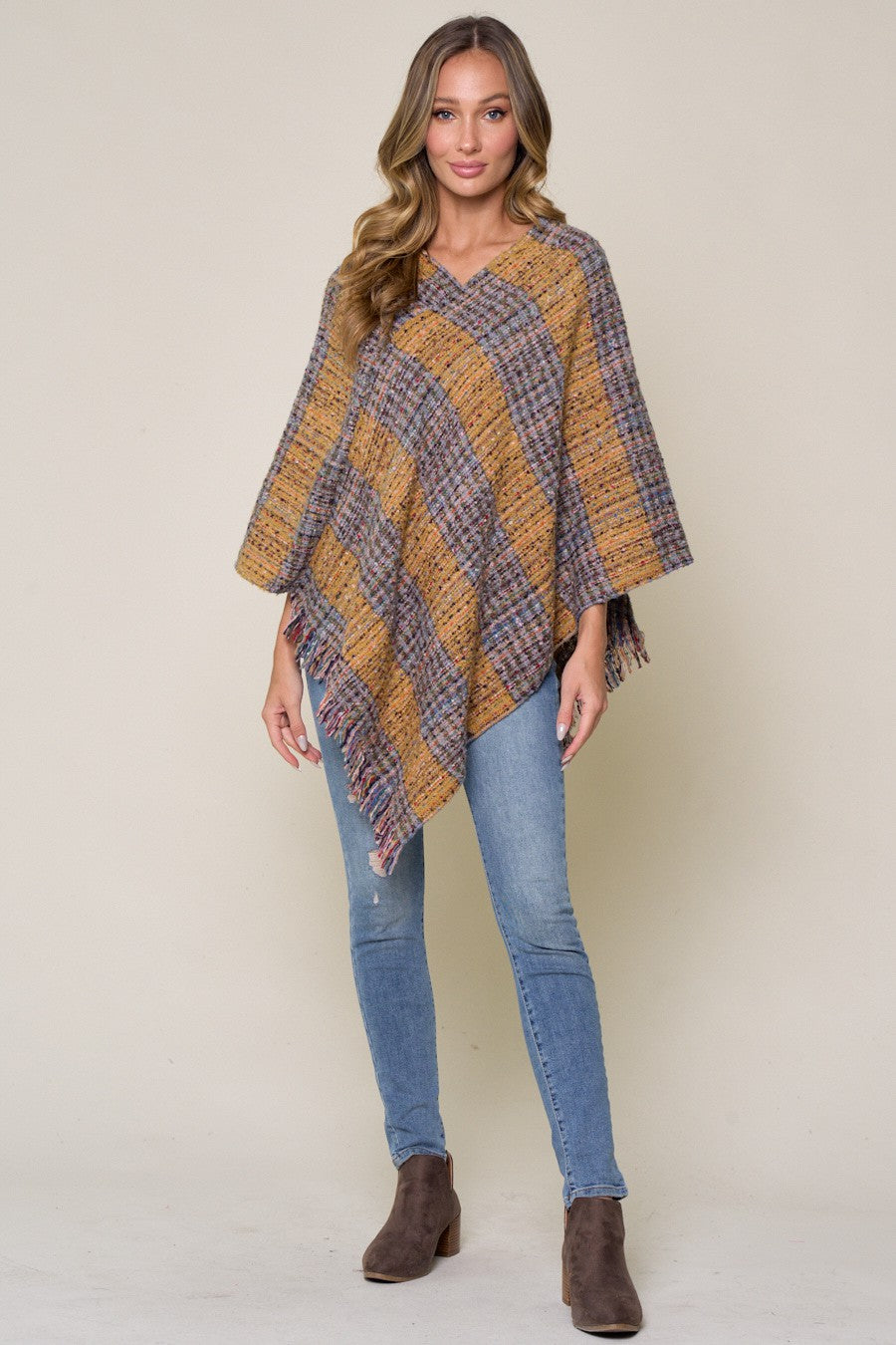 Cozy Multi Color Plaid Poncho