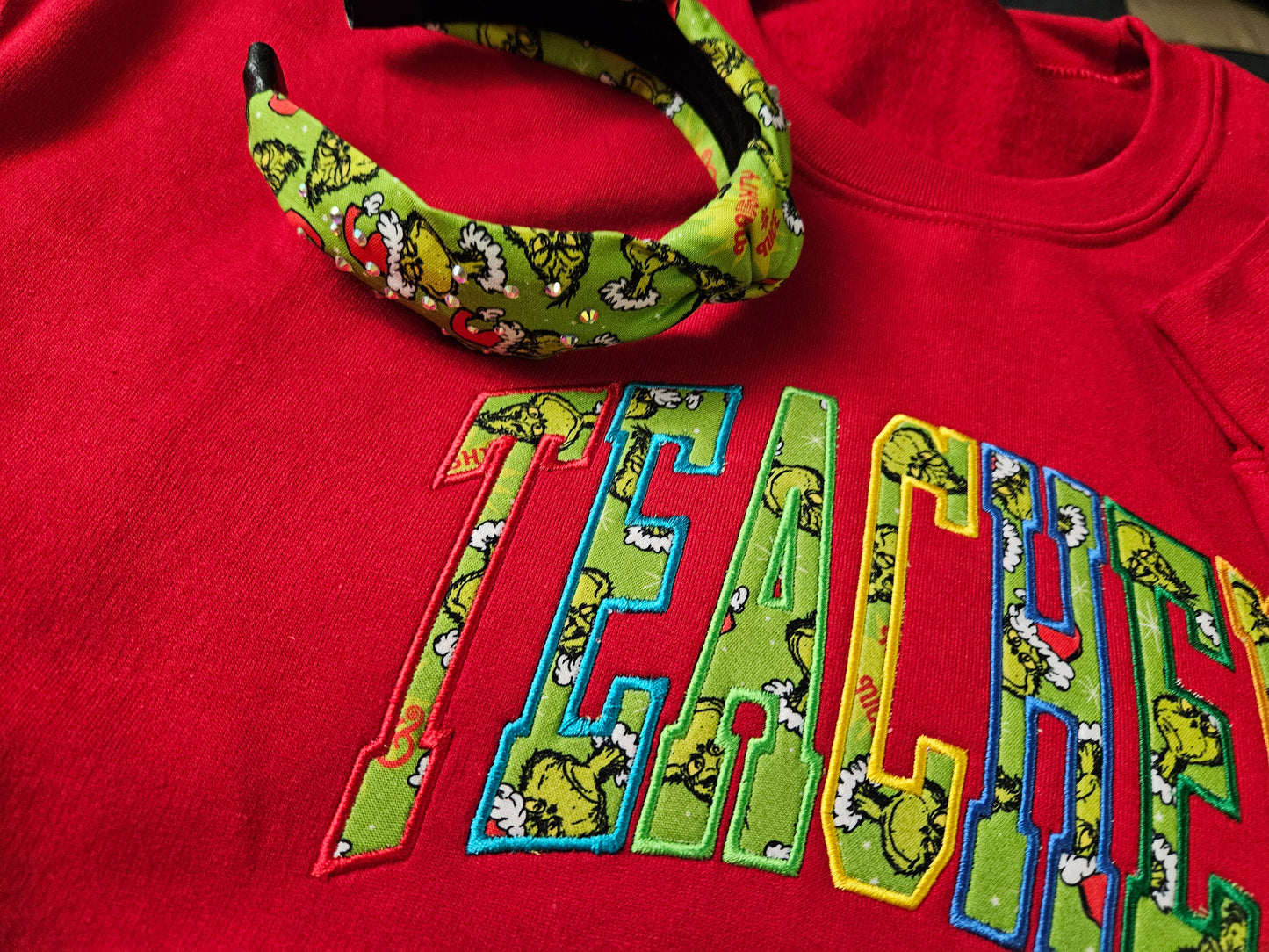 The Grinch Sweatshirt-Teacher Applique