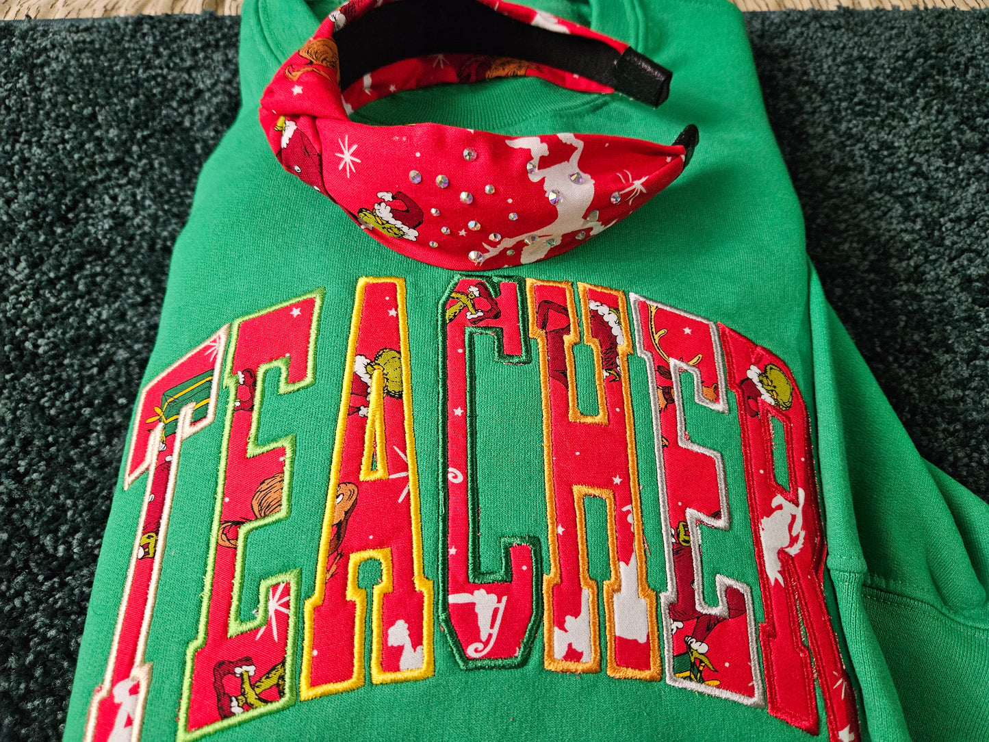 The Grinch Green Sweatshirt-Teacher Applique