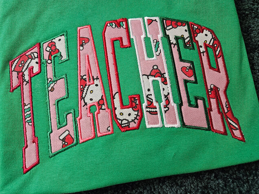 Teacher-Hello Kitty-Applique T-Shirt