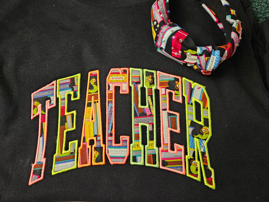 Teacher-Applique-Neon-Books