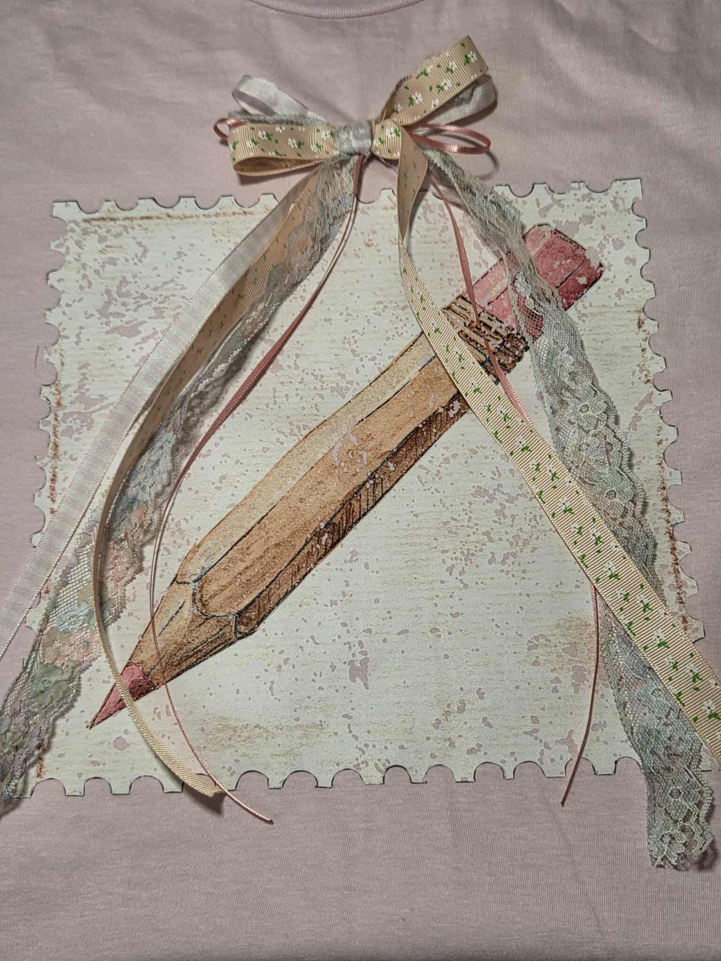 Pink Vintage Pencil Postal Stamp