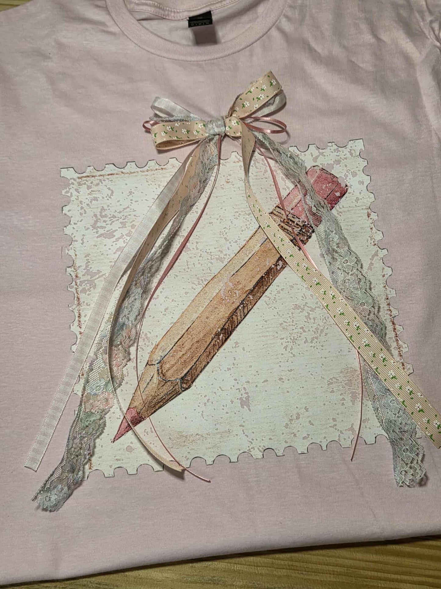 Pink Vintage Pencil Postal Stamp