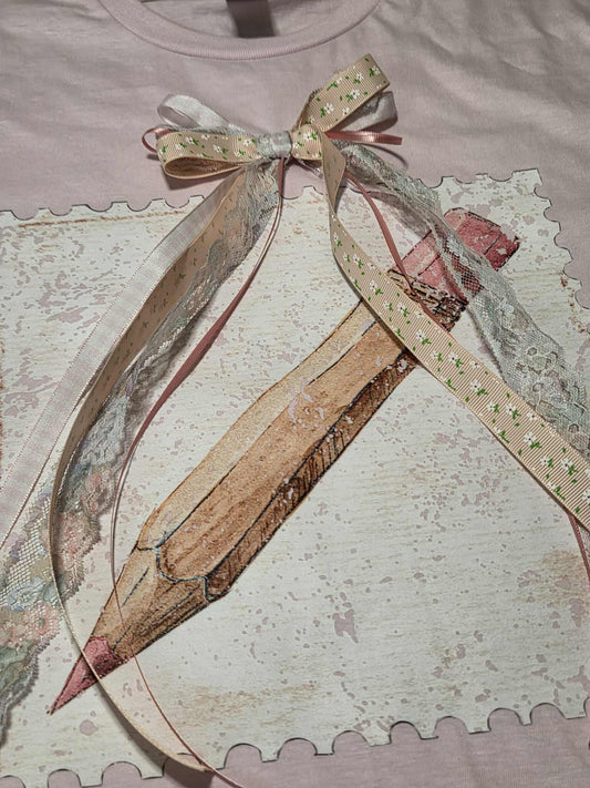 Pink Vintage Pencil Postal Stamp
