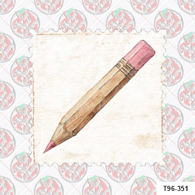 Pink Vintage Pencil Postal Stamp