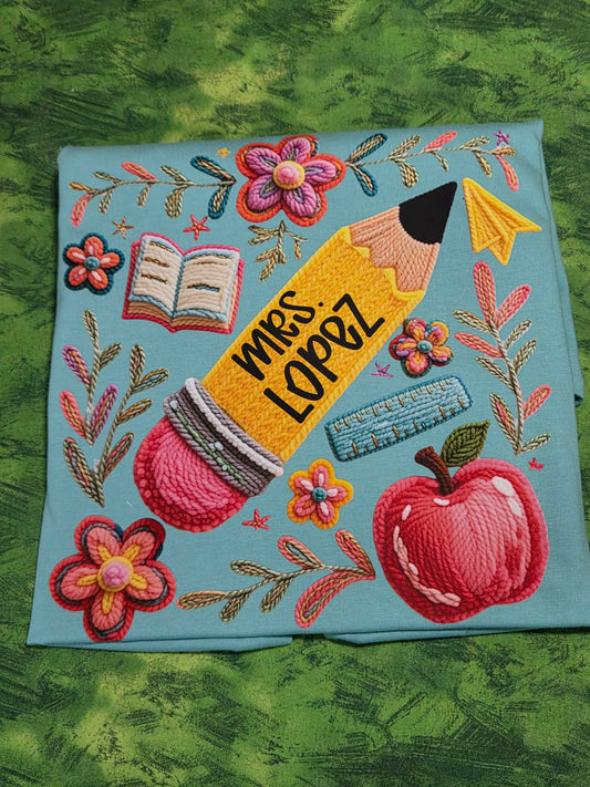 Pencil Faux Embroidered Custom Name